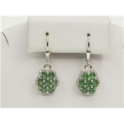 #2-STERLING SILVER EMERALD FLOWER EARRINGS