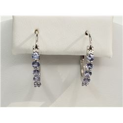 #6-STERLING SILVER TANZANITE HOOP EARRINGS