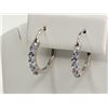 Image 2 : #6-STERLING SILVER TANZANITE HOOP EARRINGS