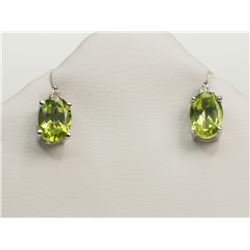 #9-STERLING SILVER PERIDOT AND DIAMOND EARRINGS