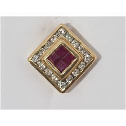 #39-14K YELLOW GOLD RUBY AND DIAMOND PENDANT