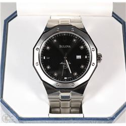 #33)MENS BULOVA SILVER/DIAMONDS WATCH 12 SIDED