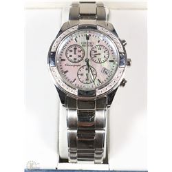 #14)WOMENS BULOVA  WATCH SILVER WITH PEARL FACE