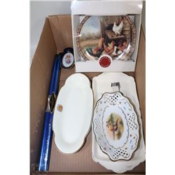 BOX WITH COLLECTIBLE TRAYS / DISHES / ETC.