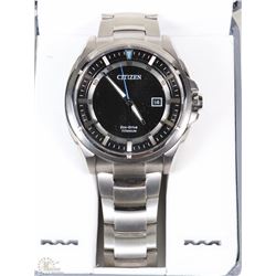 #37)MENS CITIZEN SILVER ECO- DRIVE  WATCH W/DATE