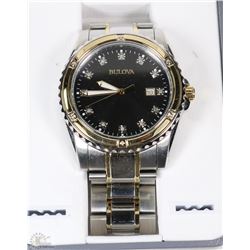 #36)MENS BULOVA SILVER/GOLD/DIAMONDS WATCH