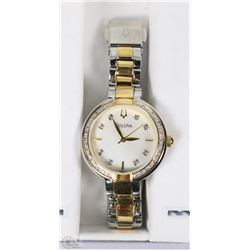 #27)WOMENS BULOVA  2 TONED SILVER/GOLD/DIAMONDS