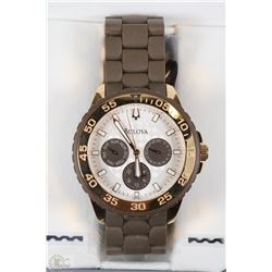 #34)MENS BULOVA GOLD/BROWN WATCH WITH RUBBER