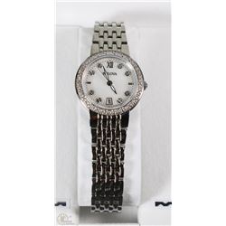 #25)WOMENS BULOVA  SILVER WATCH WITH PEARL FACE