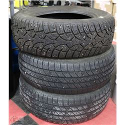 THREE USED 14" TIRES  WITH LOTS OF TREAD LEFT