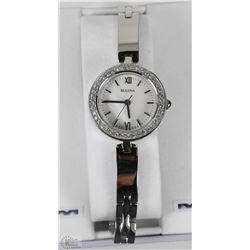 #32)WOMENS BULOVA SILVER/DIAMONDS WATCH