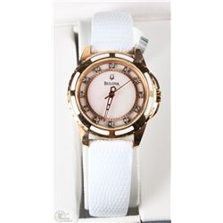 #7)WOMENS BULOVA WATCH GOLD COLOR WITH WHITE