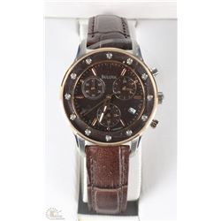 #10)WOMENS BULOVA WATCH GOLD & DIAMONDS WITH BROWN