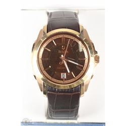 #46)MENS BULOVA GOLD/COPPER WATCH W/BROWN