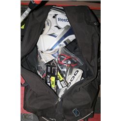 REEBOK HOCKEY BAG FULL OF GOALIE GEAR; PADS, ETC