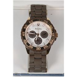 #43)MENS BULOVA GOLD/BROWN  WATCH WITH RUBBER
