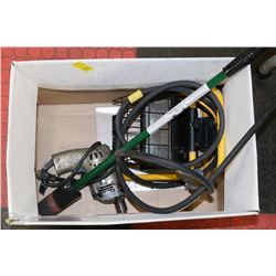 BOX WITH BLACK AND DECKER ELECTRIC DRILL, HALOGEN