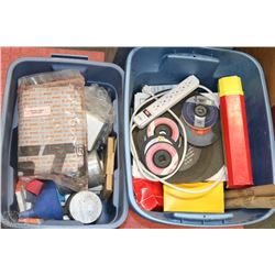 TWO TOTES OF TOOLS AND WELDING MISC.