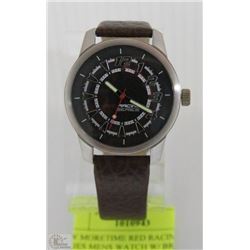NEW MORETIME RED RACING SERIES MENS WATCH W/ BROWN