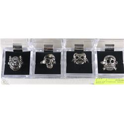 LOT OF 4 MENS "BIKER" STEEL RINGS