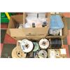 Image 1 : PALLET OF WIRE , TOOLS INCL TORPEDO LEVEL,