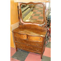 ANTIQUE FOUR DRAWER DRESSER WITH MIRROR