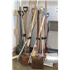 Image 1 : LARGE ASSORTMENT OF GARDEN TOOLS, BROOMS, ETC.