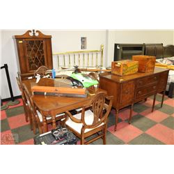 VINTAGE DINING TABLE WITH FOUR SIDE CHAIRS & TWO