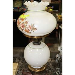 VINTAGE FLORAL GLASS ELECTRIC HURRICANE LAMP