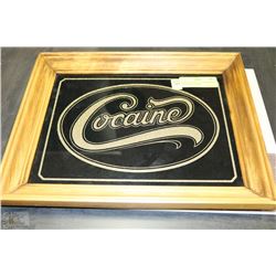 VINTAGE 1970'S COCAINE MIRROR WITH WOOD FRAME