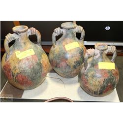 SET OF THREE SHOWHOME ROUND HANDLED VASES