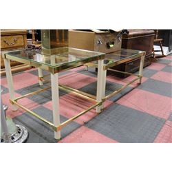 BRASS AND GLASS COFFEE AND END TABLE SET