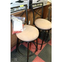 PAIR OF STOOLS -METAL,UPHOLSTERED  WITH BACKS,