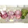 Image 1 : VINTAGE ETCHED STEMMED GLASSWARE. 3 ROSE, 1 GREEN