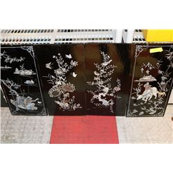 LOT OF 4 BLACK/SILVER CHINOISSERIE PICTURES