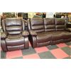 Image 1 : BRAND NEW BROWN LEATHERETTE RECLINING SOFA