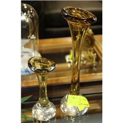 PAIR OF AMBER GLASS VASES
