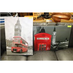 WOODEN FRAME AND CANVAS PICTURE WITH RED ACCENT X2