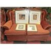 Image 2 : SOLID WOOD TRIM ORANGE LOVE SEAT AND CHAIR