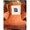 Image 3 : SOLID WOOD TRIM ORANGE LOVE SEAT AND CHAIR