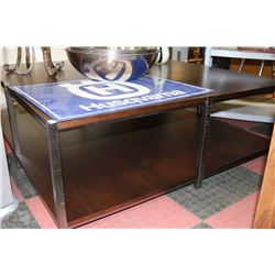 LARGE SHOWHOME WOOD AND METAL COFFEE TABLE