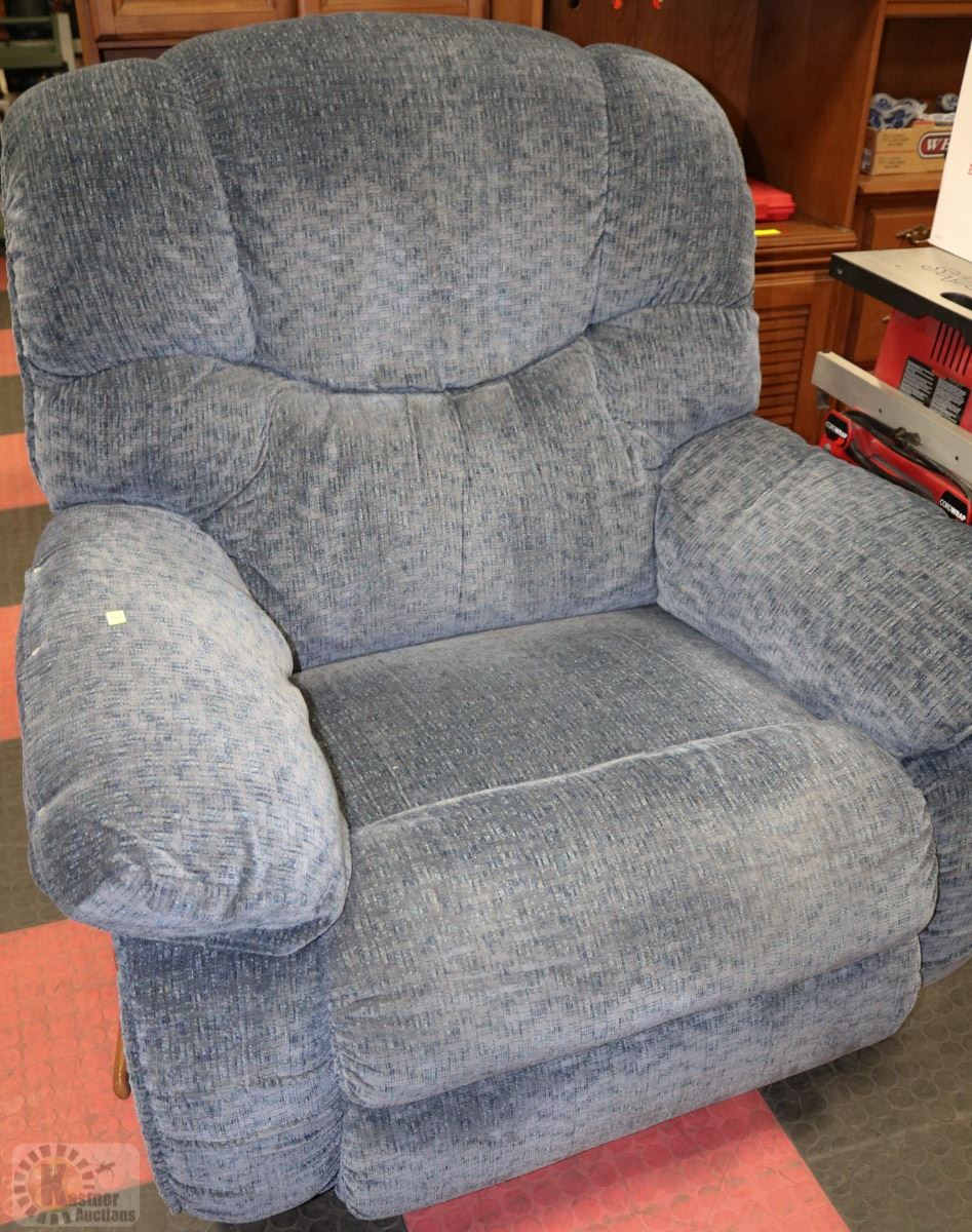 LAZY BOY BLUE FABRIC RECLINING SOFA CHAIR