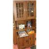 Image 1 : VINTAGE WOOD TONE AND GLASS 4 DOOR CABINET