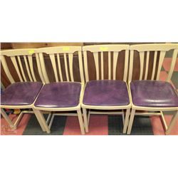 4 CREAM CHAIRS W/ PURPLE SEATS X4.