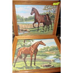 2 HANDPAINTED HORSE PAINTINGS FRAMED 23"X20"