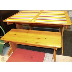 NATURAL PINE WOOD CHILDRENS TABLE WITH TWO BENCHES