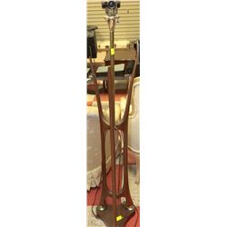 VINTAGE WOOD AND BRASS FLOOR LAMP -NO SHADE