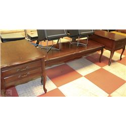 DARK BROWN WOODEN COFFEE TABLE & 2 DRAWERED