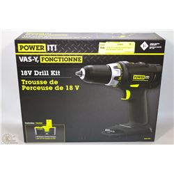 NEW 18V VARIABLE SPEED DRILL KIT WITH BATTERY &