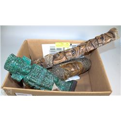 LOT OF 3 STATUES 2 ARE PETRIFIED WOOD AND ONE IS